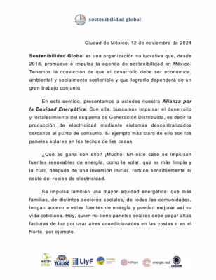 Alianza por la Equidad Energética - Carta de Presentación THUMB